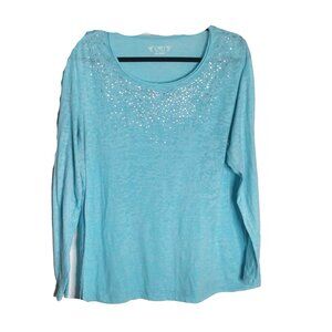 Cato Women's Plus Sparkly Teal Long Sleeved Tee Shirt